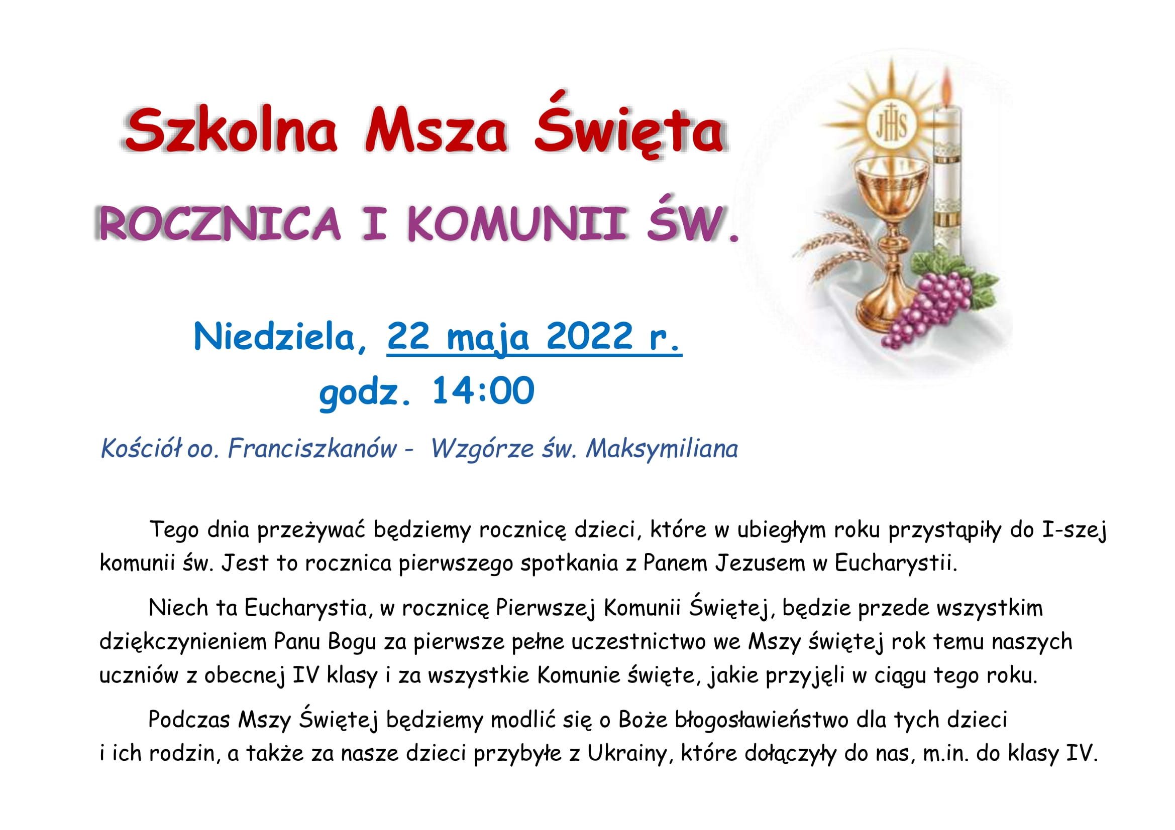 Szkolna Msza Święta w maju 2022 r - zdjęcie 1